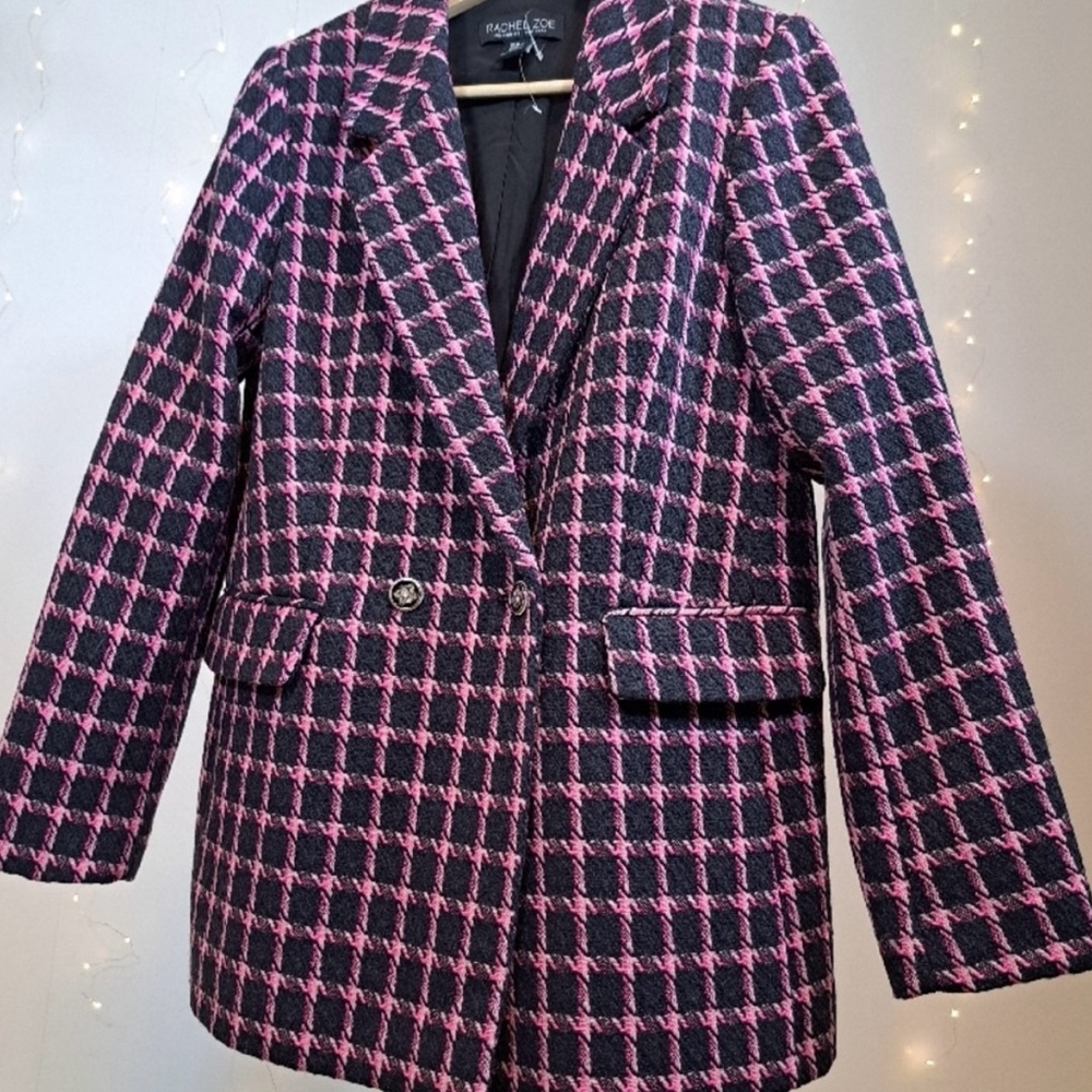 Rachel Zoe Black and Pink Checkered Blazer